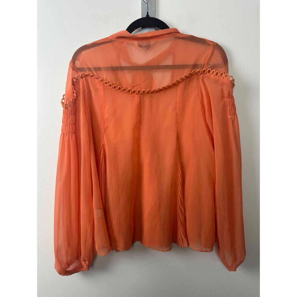 New Anthro Ranna Gill XS Coral Pleated Tie Neck Blouse Sheer Eyelet $130 D24 - Picture 5 of 8